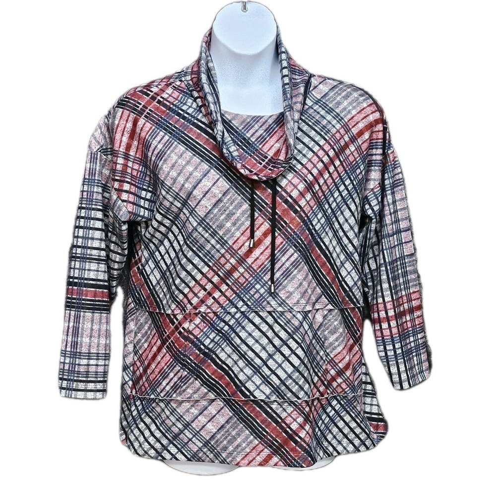 Ali Miles Cowl Neck Tunic Top Women M Tartan Plaid Boxy Cabincore Dark  Academia